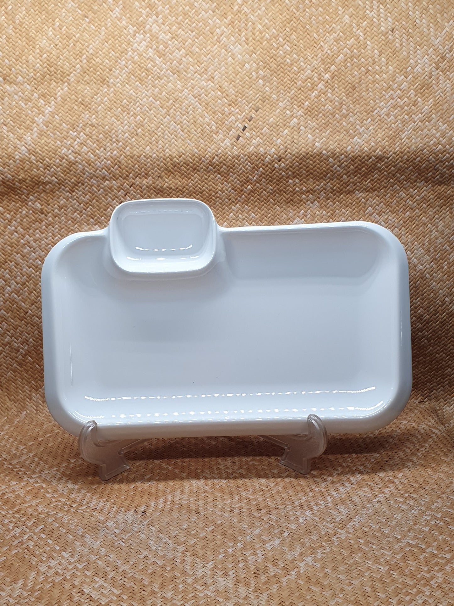 Assiette rectangulaire avec saucier intégré - Blanc