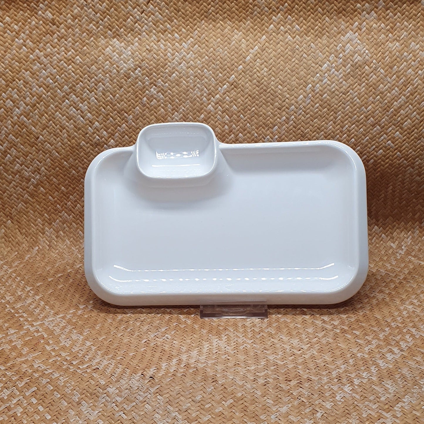 Assiette rectangulaire avec saucier intégré - Blanc