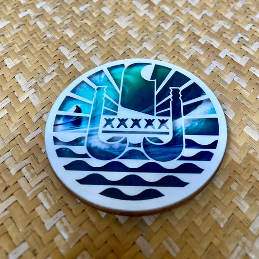 Magnet  ronde SURF en Polynesie