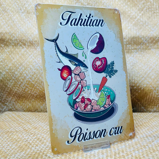 Plaque décoration tahiti en métal - Poisson cru Tahitien