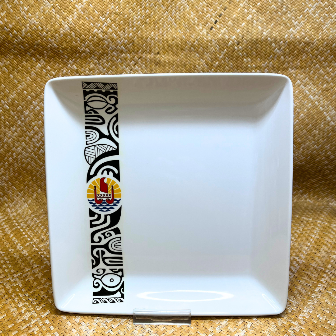 Assiette carrée - Frise Tiki Polynésiens
