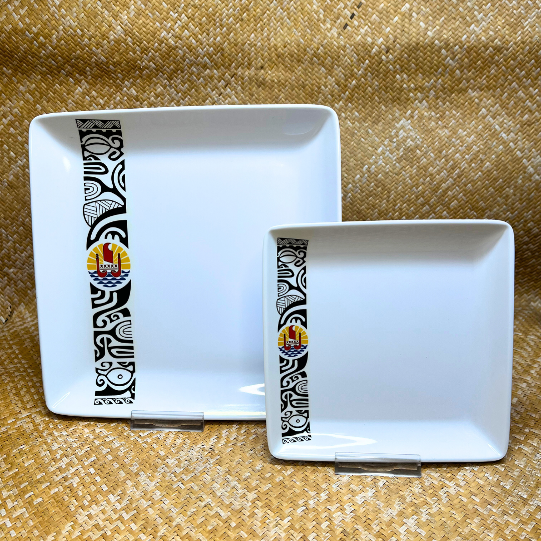 Assiette carrée - Frise Tiki Polynésiens