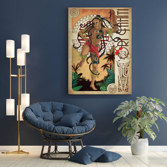 Affiche Danseur Tahitien - souvenir de Polynésie française - Denarie - 50x70 cm