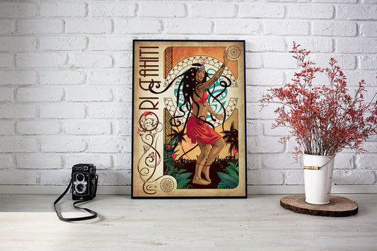 Affiche Danseuse Tahitienne - souvenir de Polynésie française - Denarie - 50x70 cm
