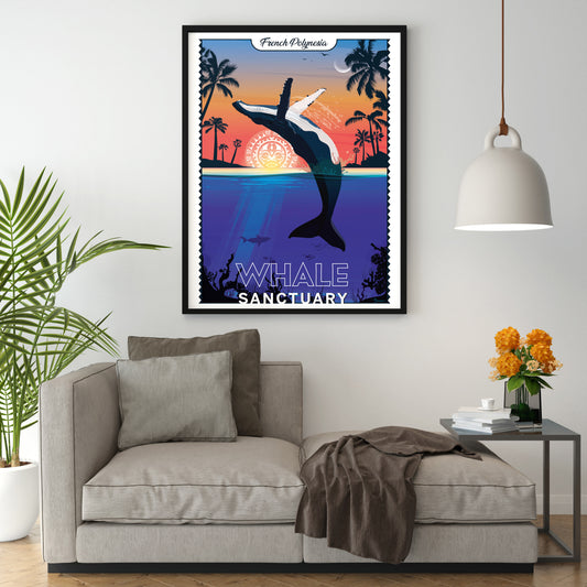 Affiche Le sanctuaire des baleines - souvenir de Polynésie française - Denarie - 50x70 cm