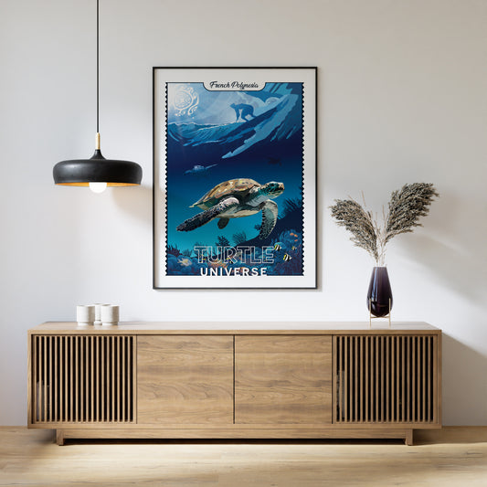 Affiche L'univers des tortues - souvenir de Polynésie française - Denarie - 50x70 cm